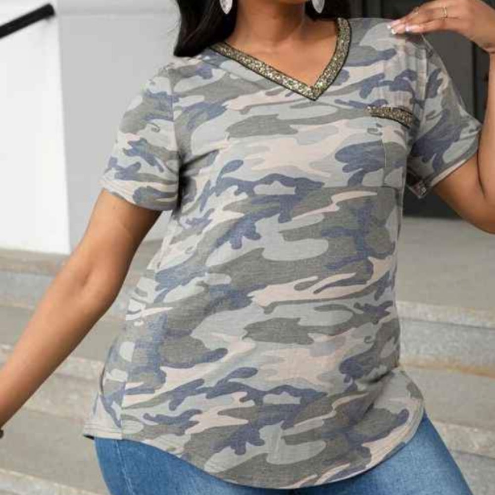Women's Camo Sequin Top/ Read Description